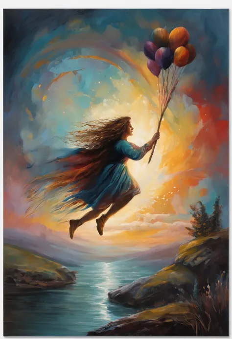 masterpiece, best quality, ultra-detailed, illustration, 1girl, solo, fantasy, flying, broom, night sky, outdoors, magic, spells, moon, stars, clouds, wind, hair, cape, hat, boots, broomstick, glowing, mysterious, enchanting, whimsical, playful, adventurou...