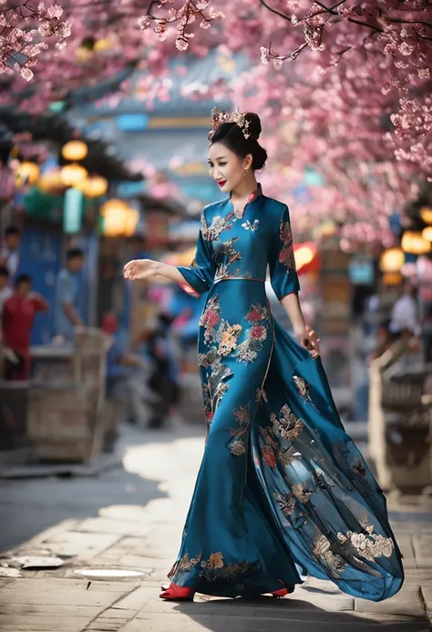 Royal sister，long leges，cabellos largos dorados，on cheongsam，China-style，Absolutely beautiful，ssmile