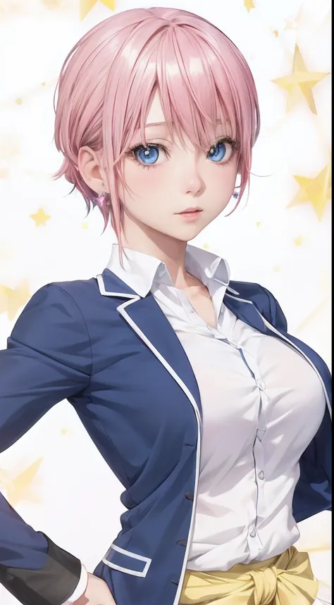 anime girl with pink hair and blue eyes in a white shirt, anime visual of a cute girl, anime girl named lucy, hikari, smooth anime cg art, anime portrait of shiina ringo, anime best girl, official art, aya takano color style, attractive anime girl, megumu ...