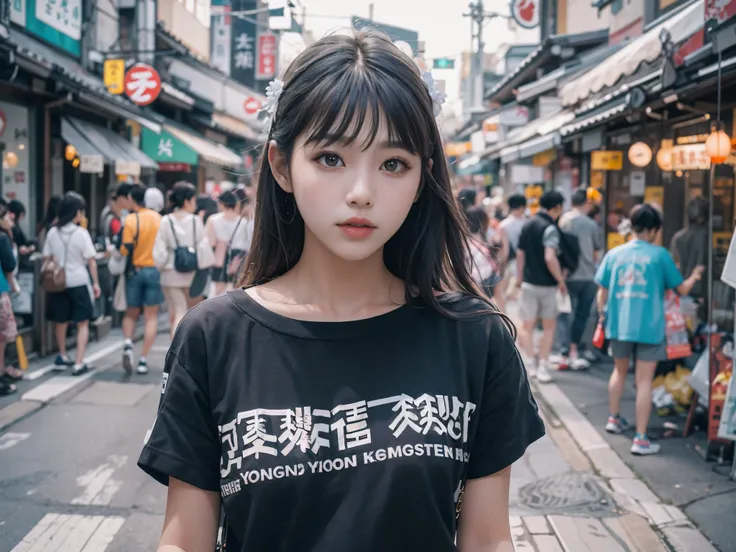 8k, top-quality, （pubic hair beauty）、hight resolution, realisticlying, realperson, Woman standing in front of a stall on a busy street、a picture inspired by Yuumei、Unsplash Contest Winner、真实感、a Korean girl、Ulzo、Beautiful Korean Woman、chinaese girl、Popular ...