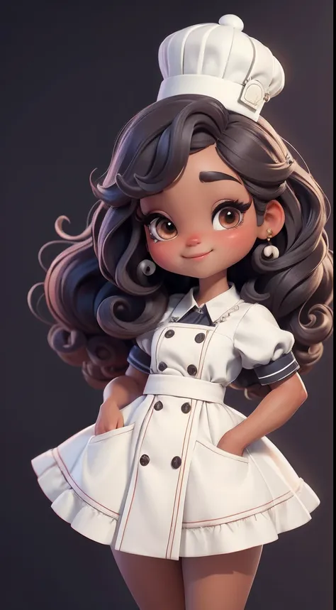 Create a series of cute baby chibi style afro dolls with a cute pastry chef theme, each with lots of detail and in an 8K resolution. All dolls should follow the same solid background pattern and be complete in the image, mostrando o (corpo inteiro, incluin...