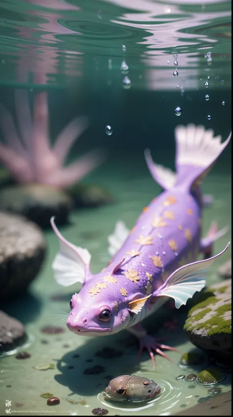 purple colour axolotls swimming in clear water --auto --s2