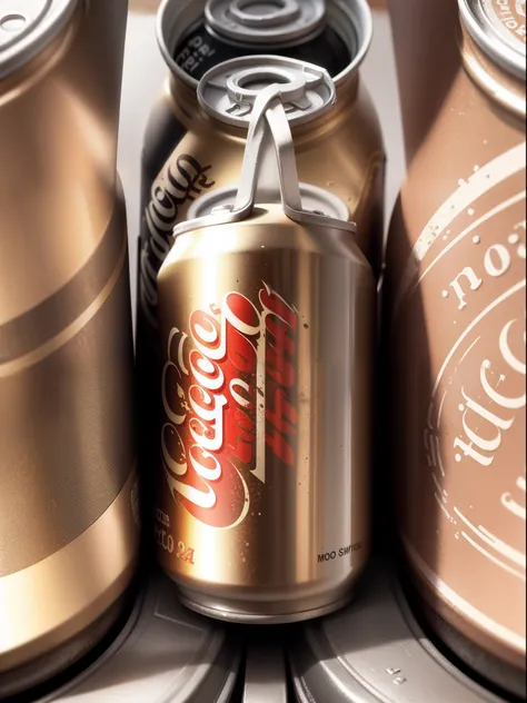 packaging design, Cans, Coke, Highly detailed，Bronze pattern on the bottle，The background is simple，Mono Color