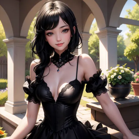 (masterpiece:1.2),(rich_colors, smile, sh, white hair: 1.2), 4k_resolution, absurdres,denoising, dynamic_lighting,soft_lighting,realistic,adorable girl,solo,(black hair:1.5), adorable face,teenage, jewelry eyes, jewel like eyes,breasts:0.4,small breasts:1....