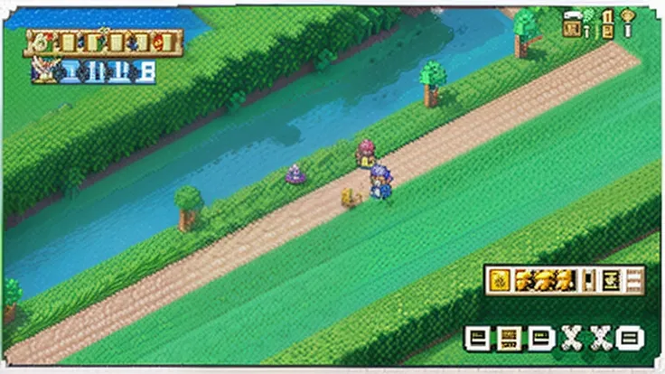 鸟山明风格，Flat pixel games《dragon quest》，Game scene design，（a paradise：1.4），16-bit pixels