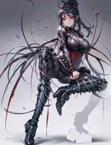 beautiful girl fused with a spider. kunoichi. ninja woman. female solo. red glowing eye mask. eye mask.spider legs.