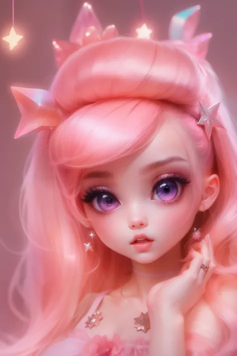 barbiecore，Cute slap eyes，Moe Moe，super cute faces，Star eyes，Pink Barbie，Best quality at best