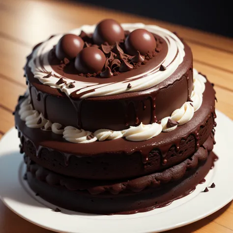 Make a hyper realistic and extremely detailed chocolate cake