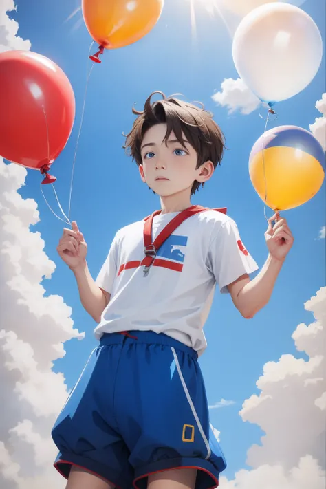 Skysky，Clouds，balloons，The boy is flying