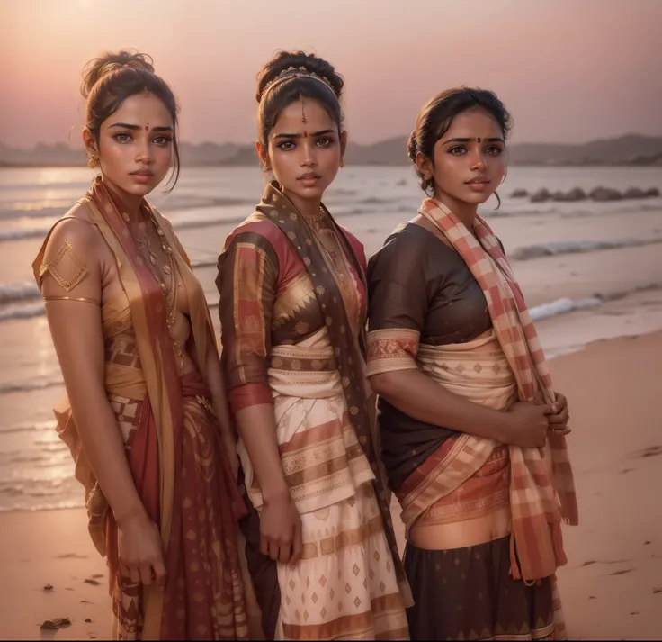 3 womens with sambulluri sari posing for a picture , Indian,odisha girl , Indian middle east  hindu girl  , sexy hot beautiul realistic