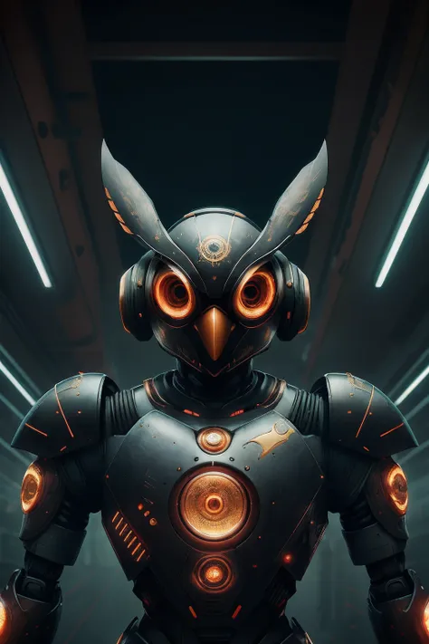 A closeup of an MSHN robot owl , futobot, ciborgue , Using CyberHelmet Bright Circle , armadura de batalha, MSHN Factory, tubes connected to the neck, luz neon
fotorrealista, obra-prima, melhor qualidade, filme de 35mm, filmgrain, cyberpunk, EbonyGoldAI