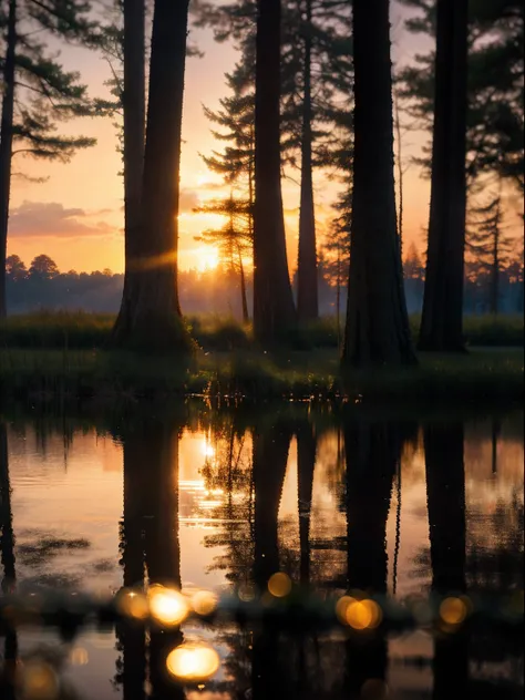 Wallpaper, summer, lake, dawn, forest, clouds, dawn background, depth of field, HD detail, hyperdetail, cinematic, soft light, deep field focus bokeh, ray tracing, diffuse (ultra-fine glass reflection) and realism. --v6