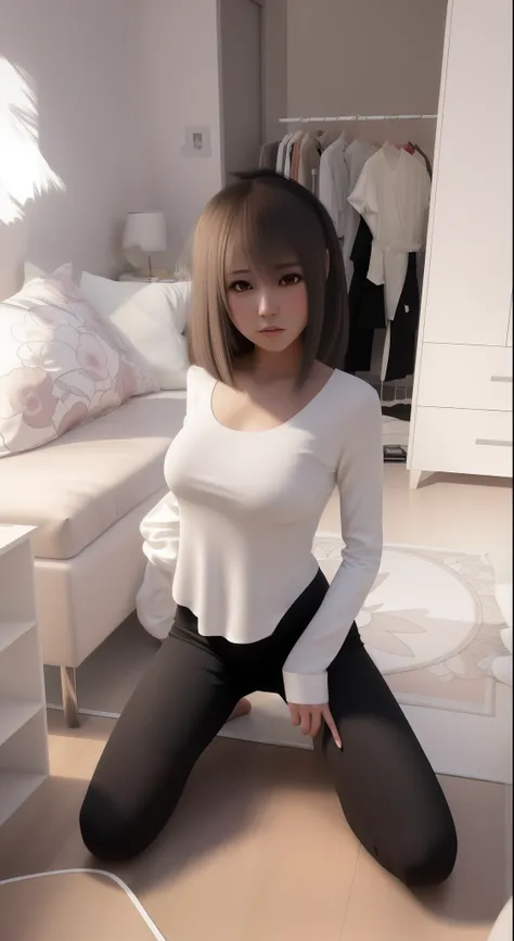 Alafi sat on the floor in the room with bed and chairs, smooth white tight clothes suit, Anime girl in real life, Realistic anime 3 D style, trending on cgstation, Japanese goddess, trending at cgstation, Anime Thai girl, seductive anime girls, attractive ...