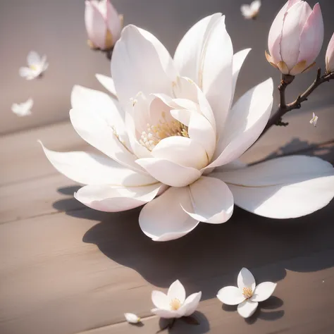 "Magnolia flowers，white blossoms，Fragrant aroma，Soft petals，Gentle colors，Fresh atmosphere，Natural lighting，Delicate texture，Beautiful composition，Blooming beauty。"