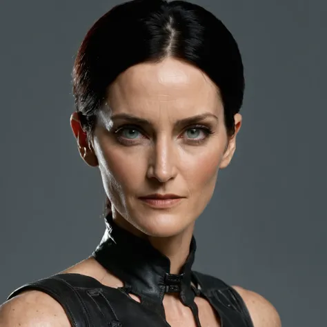 (professional 3d render:1.3) af (Realistic:1.3) most beautiful perfect artwork photo in the world of a full-length cinematic HDR still shot of Carrie-Anne Moss Trinity fighting Agent in "The Matrix" film from 1999