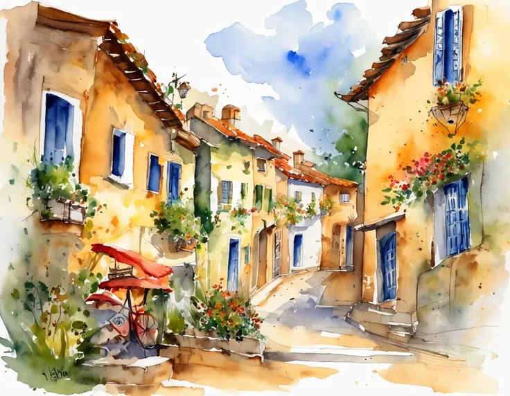 livros, em desenhos em aquarela, pequena cidade na Toscana, fofo, em desenhos em aquarela, Aquarela, 4k resolution, fundo branco, pastels colors