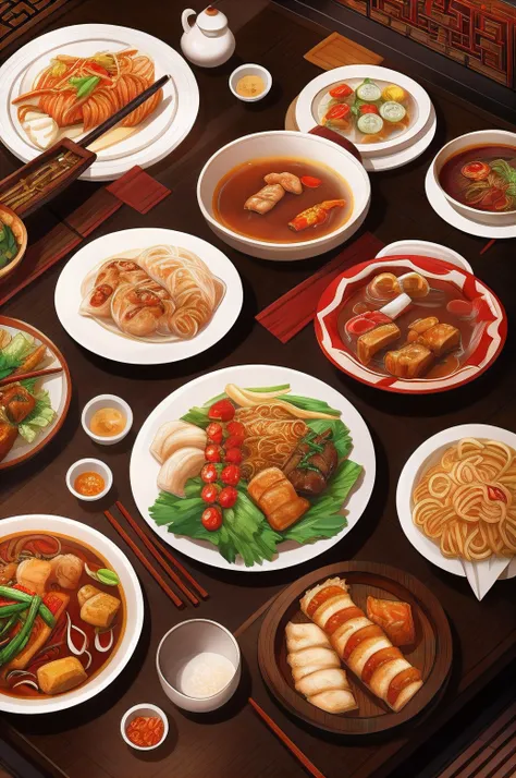 a variety of chinese cuisine，illustration，white backgrounid