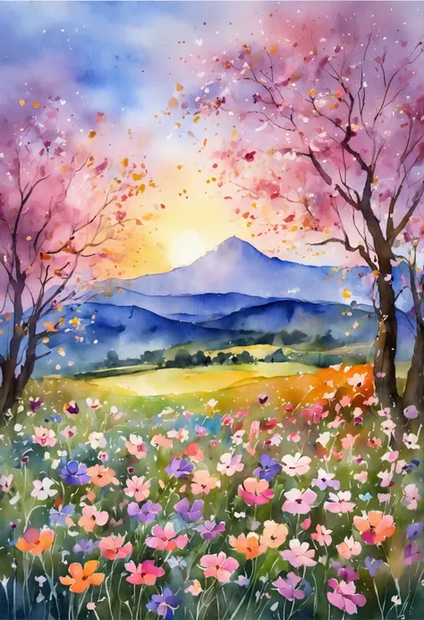 Beautiful scenery of cosmos field、superior image quality、best qualtiy、Beautiful colors、Natural light environment、Soft camera work、Soft shades、evening glow、Calm atmosphere、Elegant atmosphere、Dancing of petals、blue open sky、Gentle breeze、Happy feeling、Rich n...