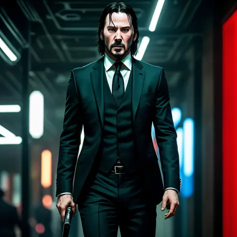 Theres a man in a suit and tie holding a tape measure, John Wick, No filme de John Wick, Do novo filme de John Wick, Retrato de John Wick, Keanu Reeves, Retrato de Keanu Reeves, terno de alta qualidade, em seu terno, naipe, Keanu Reeves como Wolverine, 3-p...