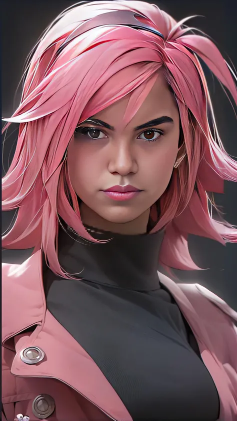 mulher com cabelo rosa e uma jaqueta rosa posando para uma foto, Ross Tran 8 K, Estilo Ross Tran, retrato de personagem de closeup, No estilo de Ross Tran, Modelo IG | Artgerm, Alena Aenami e Artgerm, deviantart artstation cgscosiety, Retrato CGSetivity, T...