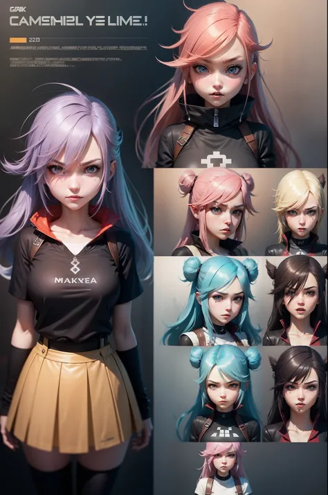 2D casual game character, 《final fantasy》Geek girl characters in , expression sheet, Cute, Sad, Angry, cheerfulness, excited, Anxious, cheerfulness, Laughing, Ultra detailed, Stylized, high quality digital art