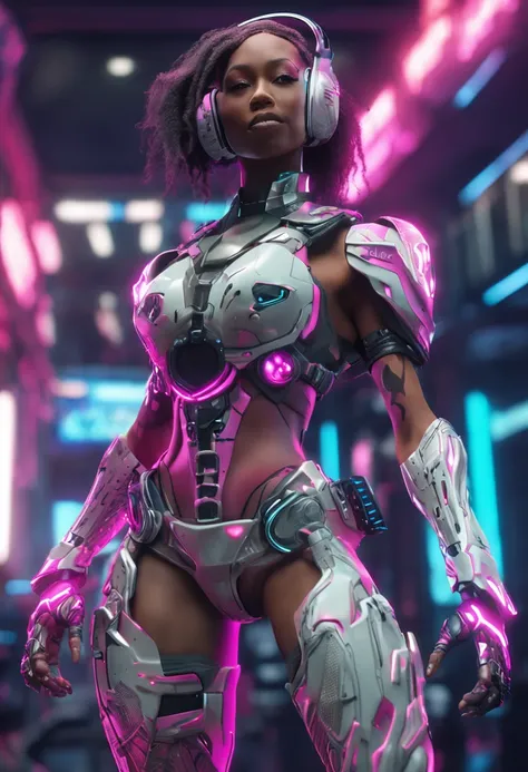 savage girl. Anthropomorphic beautiful - looking cyborg girl. Detailed visualization hip-hop, sci-fi ship crew, in mid-air gangsta West Coast hip-hop stance, intense dancing moving choreography, gang signs, representing space gang flashy corridoor light sh...