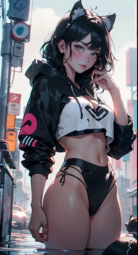 girl spacepunk,(((1girl))),((beautiful girl with bright and luminous cat ears)),

(large breasts:1.4),saggy breasts,((black hair,black messy hair,colored inner hair,large hair,absurdly long unkempt hair:1.35,long black hair,ear breathing)),((((cat ears,cat...