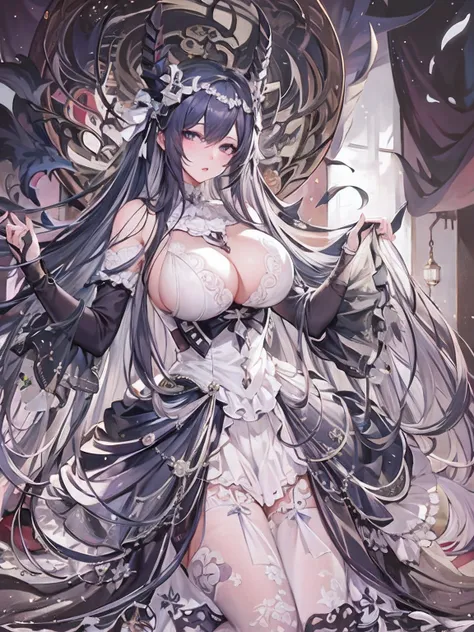 Anime girl with long black hair and white dress poses in room, detailed anime art, Detailed anime artwork, anime goddess, Trending on ArtStation pixiv, 8k high quality detailed art, Top Rated on pixiv, Ahegao, clean detailed anime art, masterpiece goddess ...