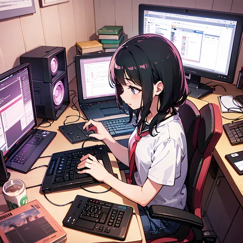 Adult anime girl programming at a computer lofi --auto --s2