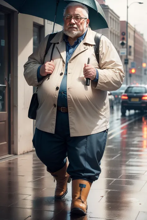 Fat old man in rain boots