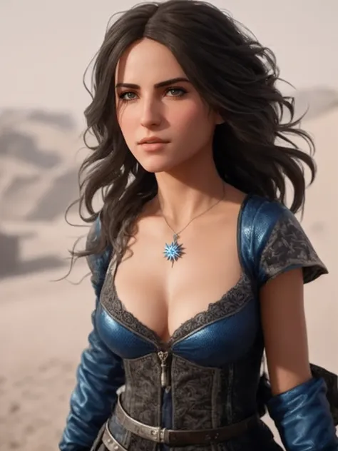 mulher em luvas pretas e um vestido azul, protagonista feminina, Personagem pequeno. Motor Unreal 5, Yennefer, roupas muito detalhadas e ricas, Personagem feminina solo, em roupas! altamente detalhado, Yennefer de Vengerberg, cinematic highly detailed, art...