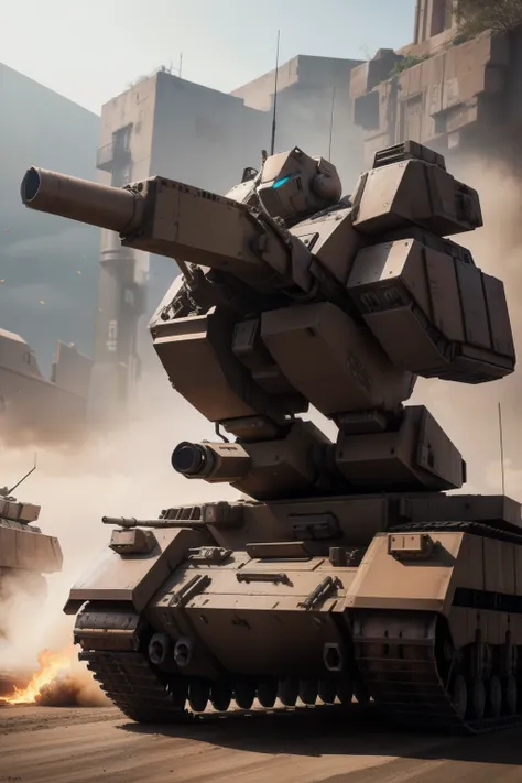 armed armored brown battle mech tank