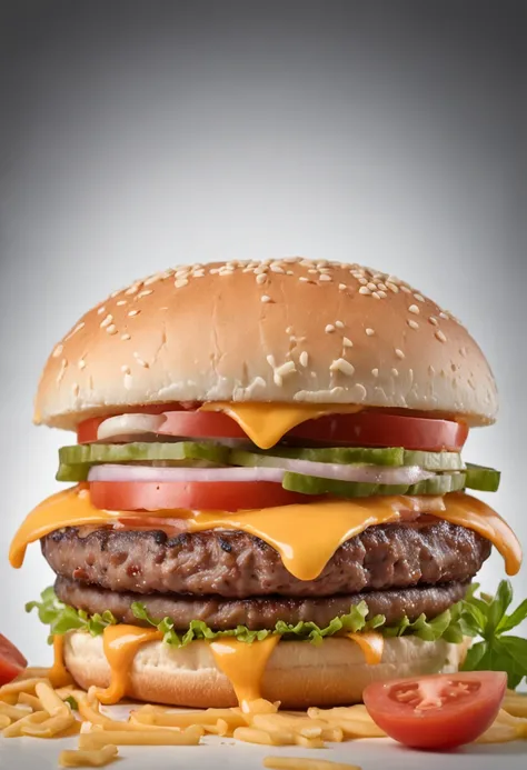 A burger falling in pieces juicy, tasty, hot, promotional photo, intricate details, hdr, cinematic, adobe lightroom, highly detailed