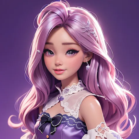 3d modeling，1：20 miniature toy models，toy barbie，32k fantasy barbie（tmasterpiece，k hd，hyper hd，32k）purple-pink flowing hair，drea...