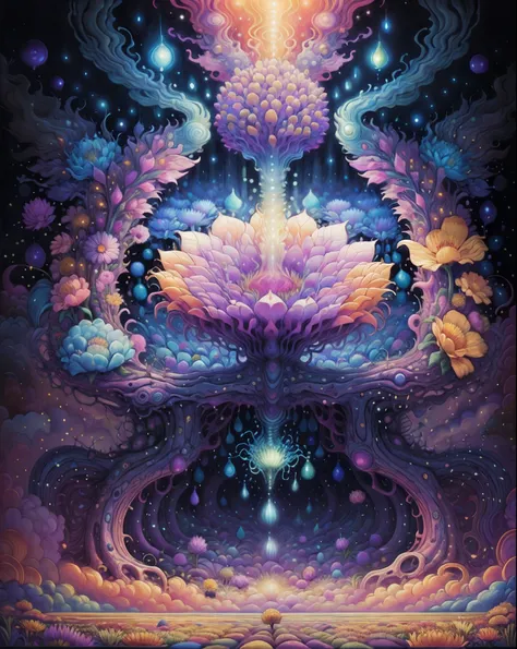 psychedelic　The birth of life　flower  field　blessings　happy