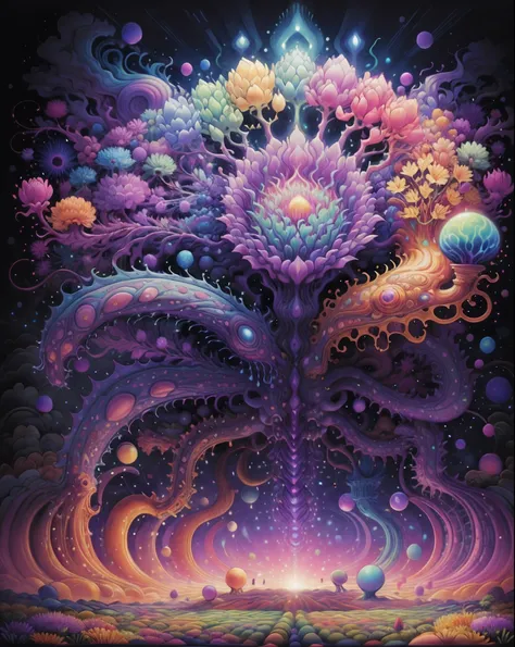 psychedelic　The birth of life　flower  field　blessings　happy