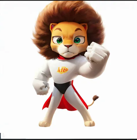 Cartoon lion with a red cape and cape in, animation character, robot lion, Arte Oficial, 2 d full body lion, arte oficial do personagem, Simba, mascote de corpo inteiro, arte conceitual oficial, lion body, Personagem ideal da Pixar, promotional render, per...