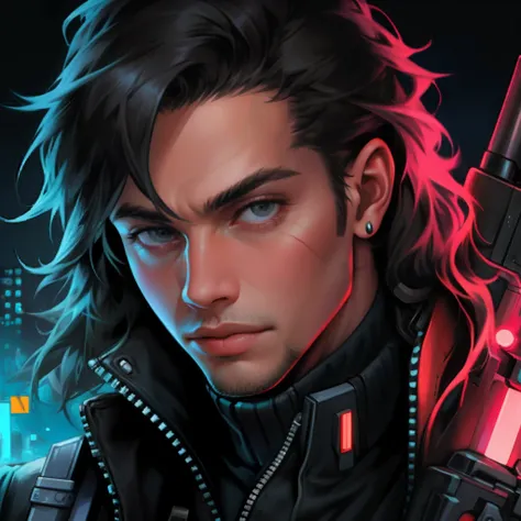 Cyberpunk handsome boy,ultra realistic face,ultra realistic with gun