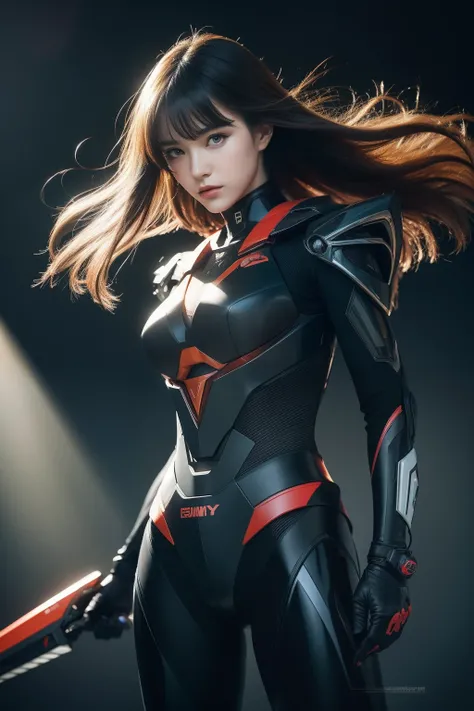 From the movie New Century Evangelion，black theme，Best quality,Masterpiece,Realistic,professional,Vivid colors,Ultra-fine painting,Portrait,anime big breast,Photogram,number art,Fantasyart,3d graphic,Cinematic_lighting,Strong_rim_Light,rim-light,Ambient_Li...