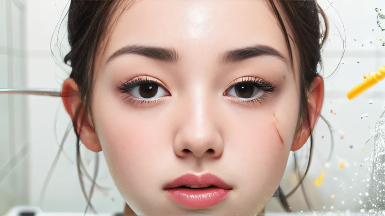 32K fair skin，对称，High detail RAW color photo professional close photograph，（high-detail face：1.2），dual horsetail，A half body，，(PureErosFace_V1:0.4)，(Ulzzang-6500:0.4)，