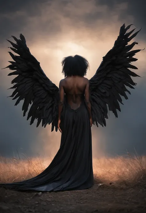 devine goth holy goddess black female angel with huge wings wearing MOODY, DEPRESSED, AND DISHEVELED melancholy. black veil