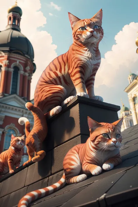 Red cat in St. Petersburg, On the square, on roof, Red cat at the Smolny Cathedral