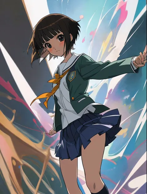 Anime girl + short hair + school uniform+  Art club member