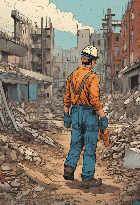 ​masterpiece, top-quality, ultra-detailliert, illustratio,30 year old gay man, Construction site workers,Carrying a hammer with one hand,male people,Niō Standing,Workwear,gloves,work shoes