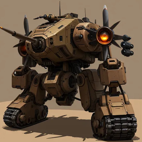 brown colors dieselpunk AI fighter mech