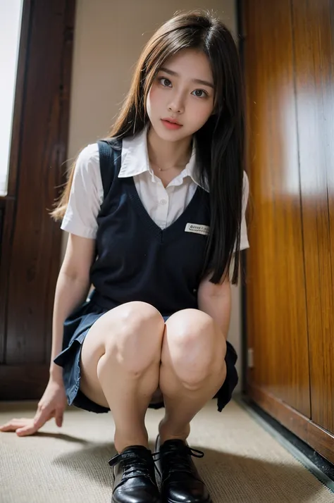 quite embarrassing, , Thin legs, Tight skirts, I see underwear、I can see the pants、Glimpse、walkway, RAW photos, 8K, Highest quality, Ultra-high resolution, Beautiful face details, Real human skin, Gentle expression, Front view, From the angle from below, L...