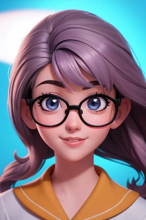 em(melhor qualidade: 0,8), Perfect anime illustration,Uma jovem de 20 anos bonita com longos cabelos castanhos, e olhos lindos, Curto e magro, eyeglass ,fundo cinza escuro e , Yearbook pose, close-up do personagem, retrato headshot do personagem, close-up ...