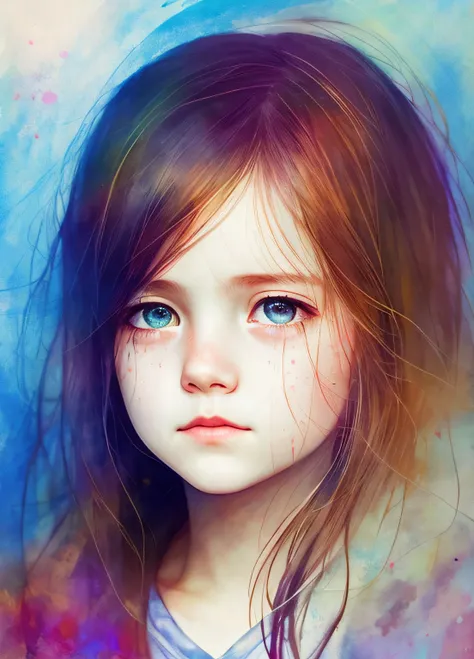 Agnes Ceciles woman，A crying child on the first day of kindergarten，Luminous design，pastelcolor，Ink drops，Autumn lights