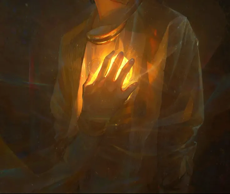 Arafed man holding a bright hand in the dark, brilho humano, glowing hands, light instead of hands, Aura dourada brilhante, aura amarela, brilhando por dentro, it is glowing, chamas ao redor do corpo, yellow light spell, dedos brilhantes, brilhando por den...