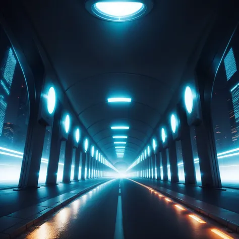 Cool futuristic road background with glowing lights